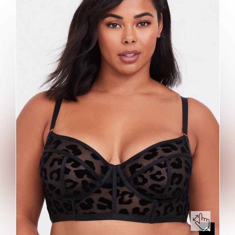 Torrid Curve Black Mesh Flocked Leopard Longline Underwire Bralette